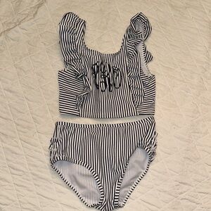 RUFFLE BUTTS Seersucker Waterfall Tankini Swim Suit Girls Size 8